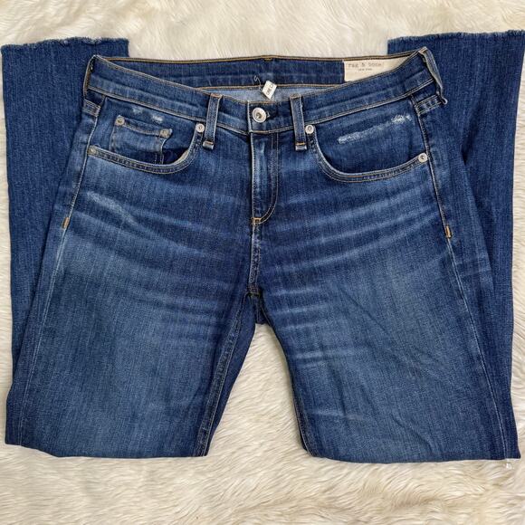 Rag & Bone Dre Capri Relaxed Raw Hem Knee Tear Jean in Dia Wash size 25 - Picture 2 of 12